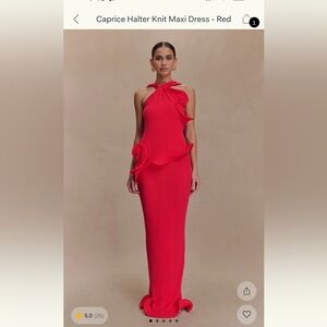 Meshki Red Halter Knit Maxi Dress